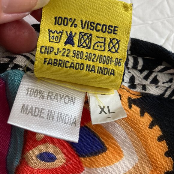 Nita Women's Tunic Dress Top Button Up 3/4 Sleeve Boho Black Multicolored XL/G - Picture 9 of 9